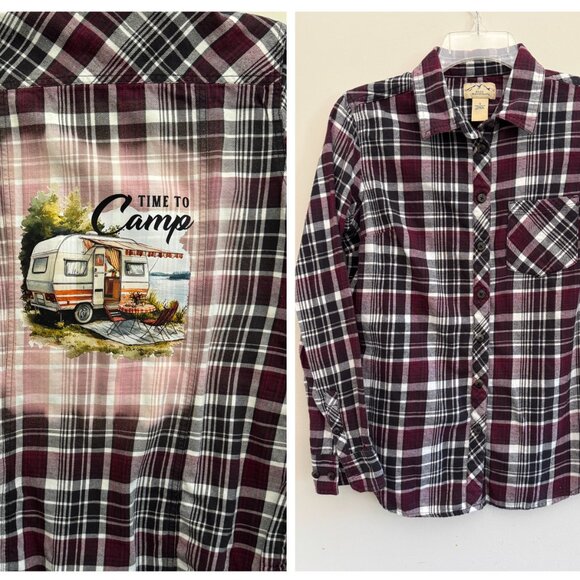Upcycled Flannel - Time To Camp Transfer - Blue Mountain Brand - Size Small - Picture 3 of 3